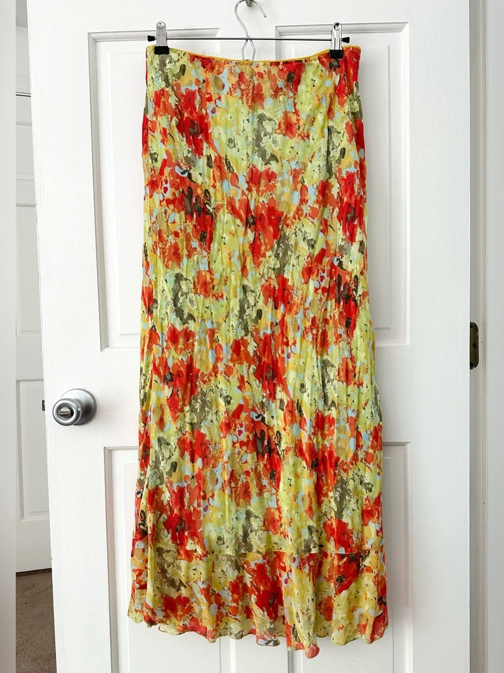 SUNDANCE 100% Silk Abstract Floral Midi Skirt Yellow Orange Size 10